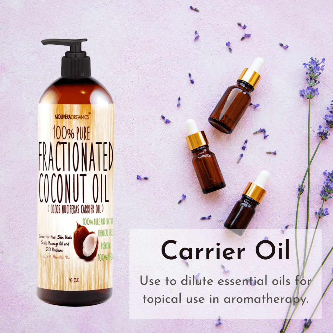Organic Fractionated Coconut Oil, for Aromatherapy Relaxing Massage, Carrier Oil for Diluting Essential Oils, Hair Skin Care benefits